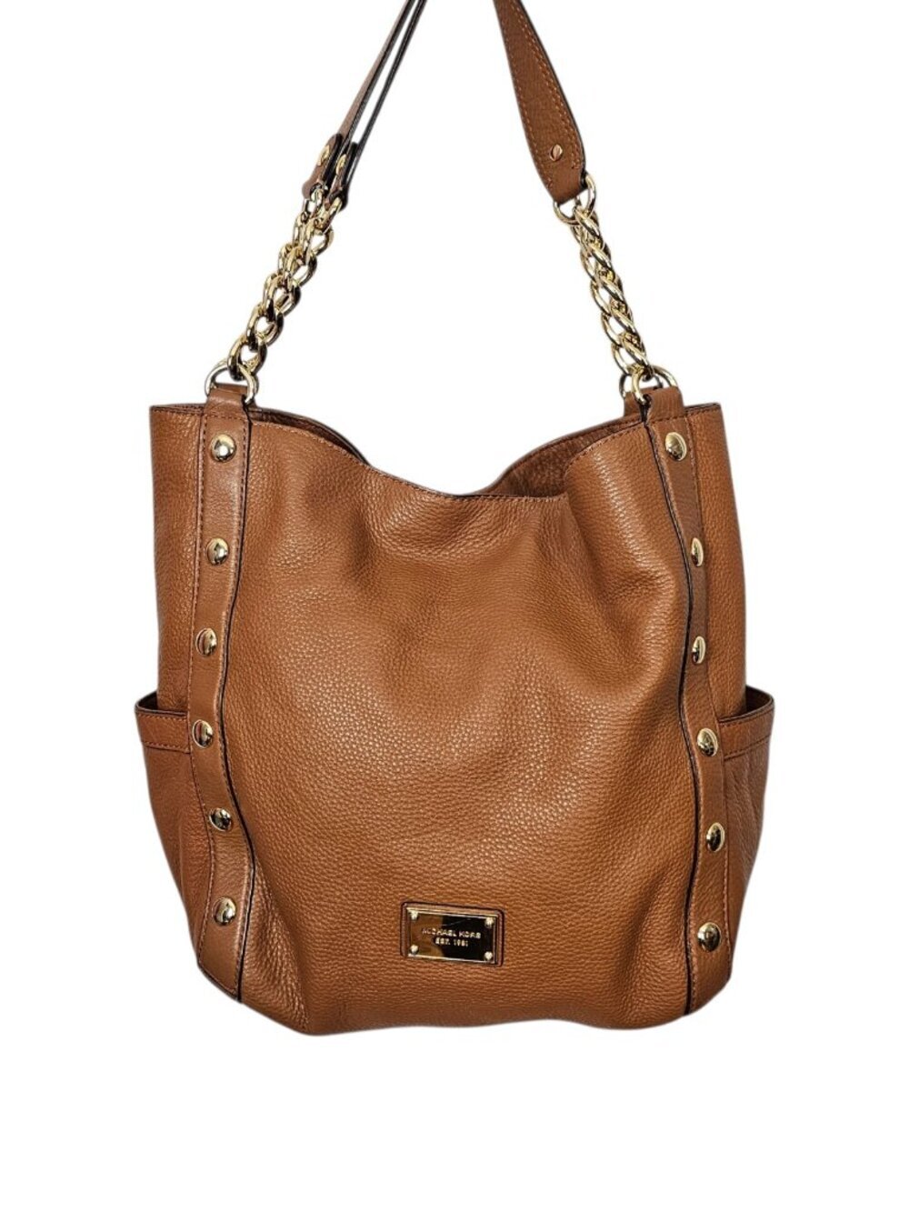 Michael Kors Delancy Studded Pebbled Leather Chain Hobo Shoulder Bag Tote COA